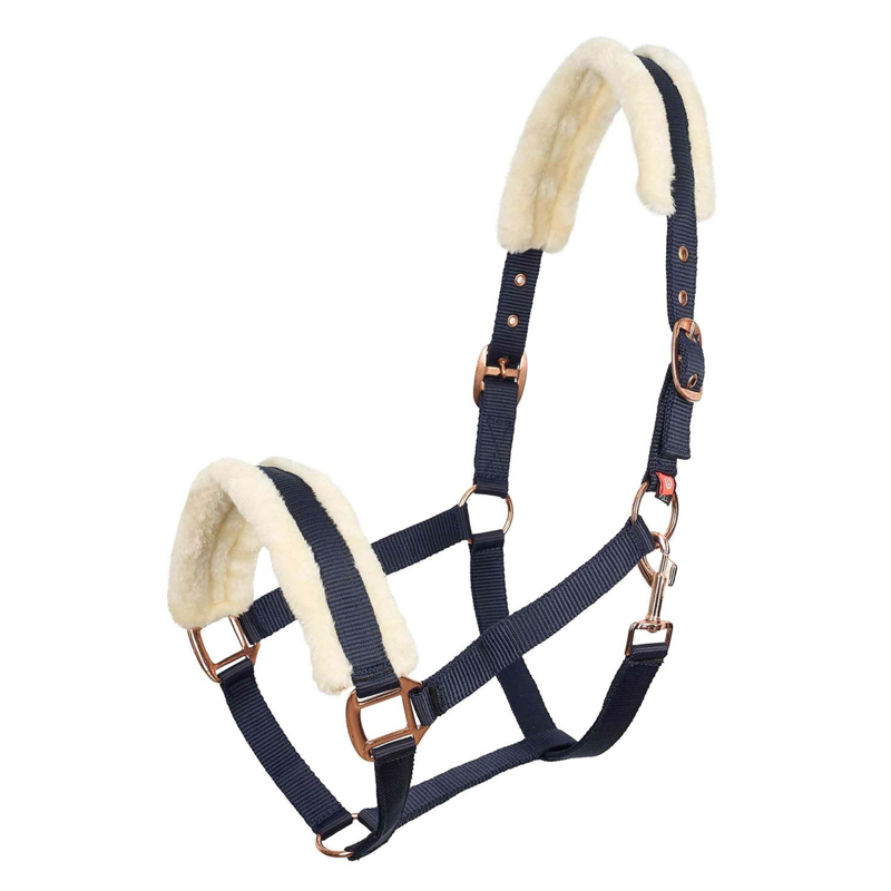 Imperial Riding Classic Fur Headcollar - Navy/Rose Gold