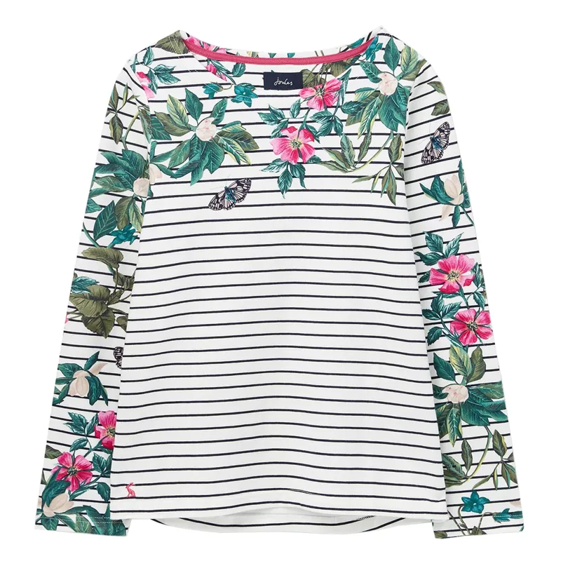 Joules Harbour Print Long Sleeve Jersey Top - Cream Navy Floral Stripe