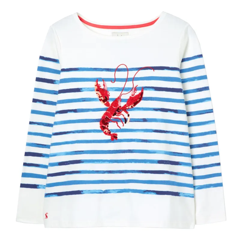 Joules Harbour Luxe Long Sleeve Jersey Top - Lobster Stripe