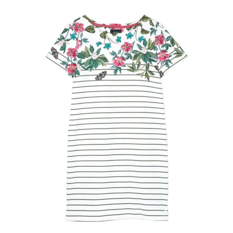 Joules Riviera Print Printed Jersey Dress With Short Sleeves - Cream Botanical