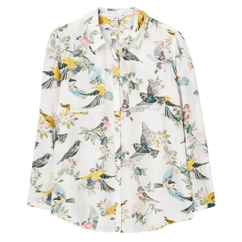Joules Elvina Button Through Blouse - Cream Bird Floral