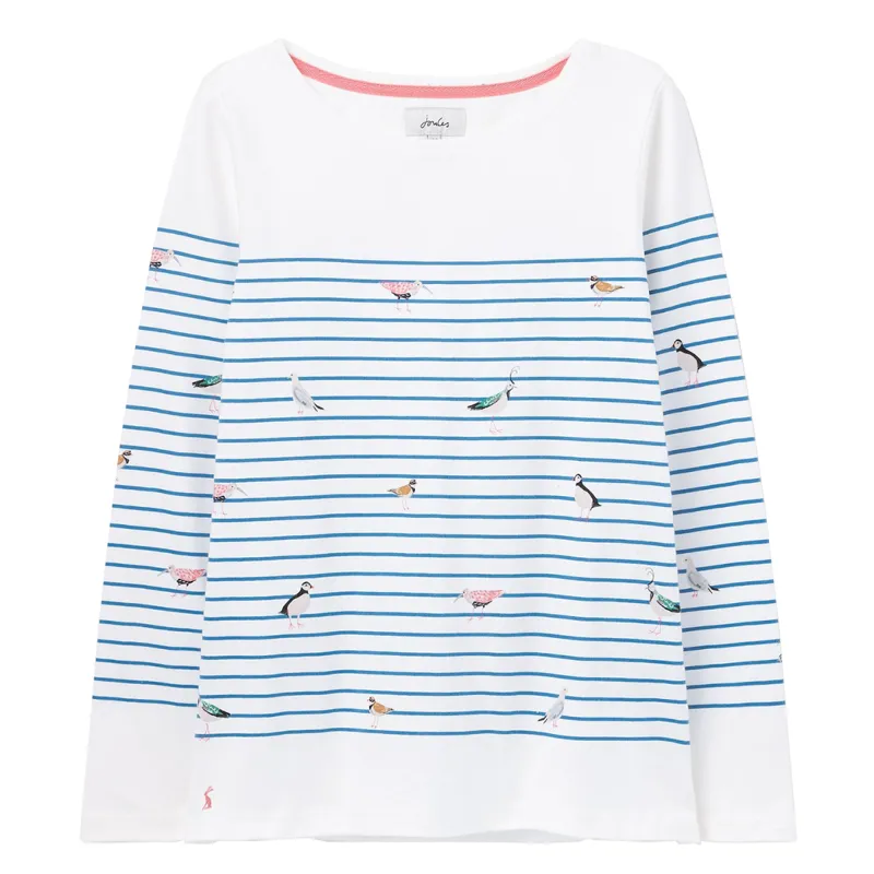 Joules Harbour Print Long Sleeve Jersey Top - Bird Stripe