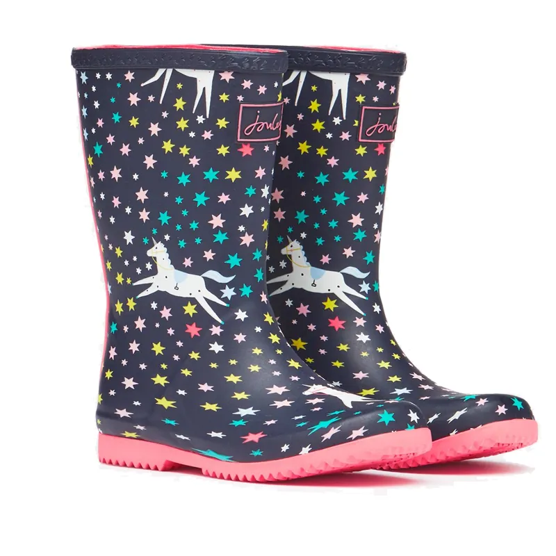 Joules Junior Roll Up Wellies - Navy Unicorn