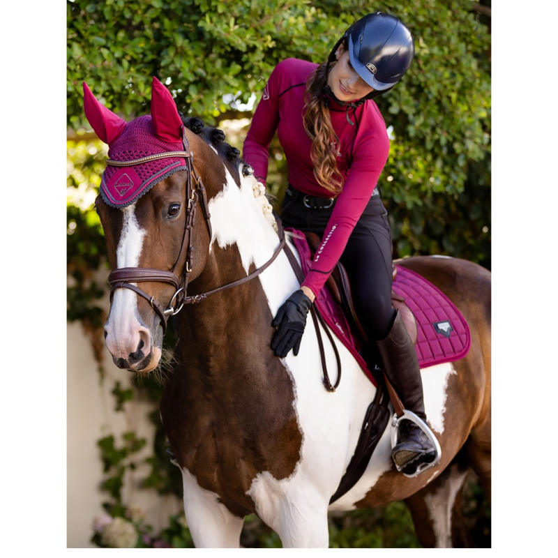 LeMieux Classic Lycra Fly Hood - Mulberry/Grey-1