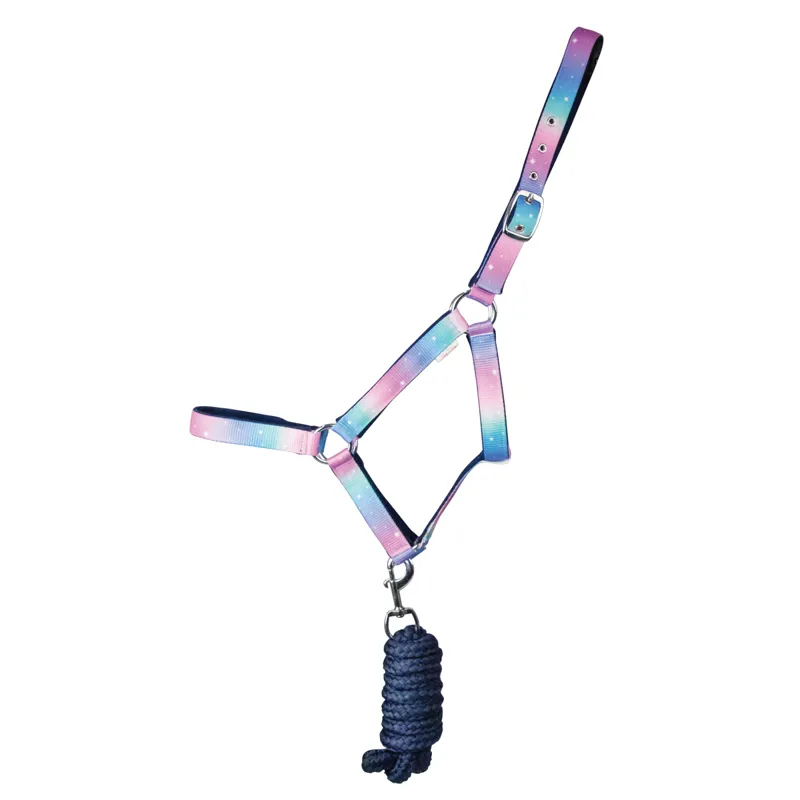 Little Rider Dazzling Night Head Collar And Lead Rope Set - Navy/Prismatic