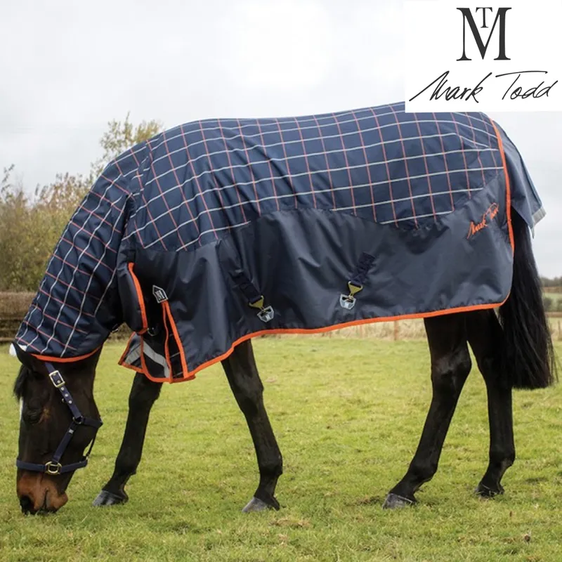 Mark Todd Mediumweight Plaid Combo Turnout Rug Navy/Orange/Beig