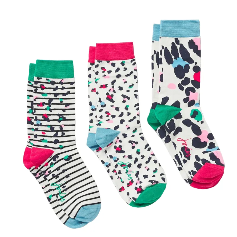Joules Excellent Everyday 3 Pack Eco Vero Socks - Cream Leopard