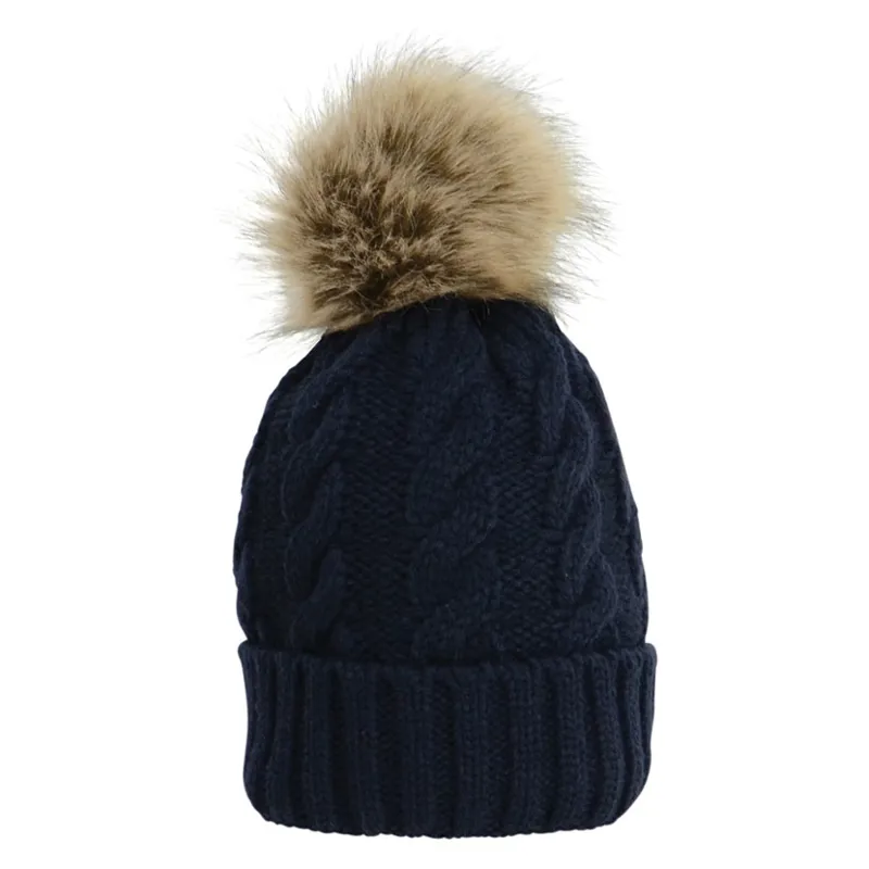 Hy Equestrian Melrose Cable Knit Bobble Hat - Navy