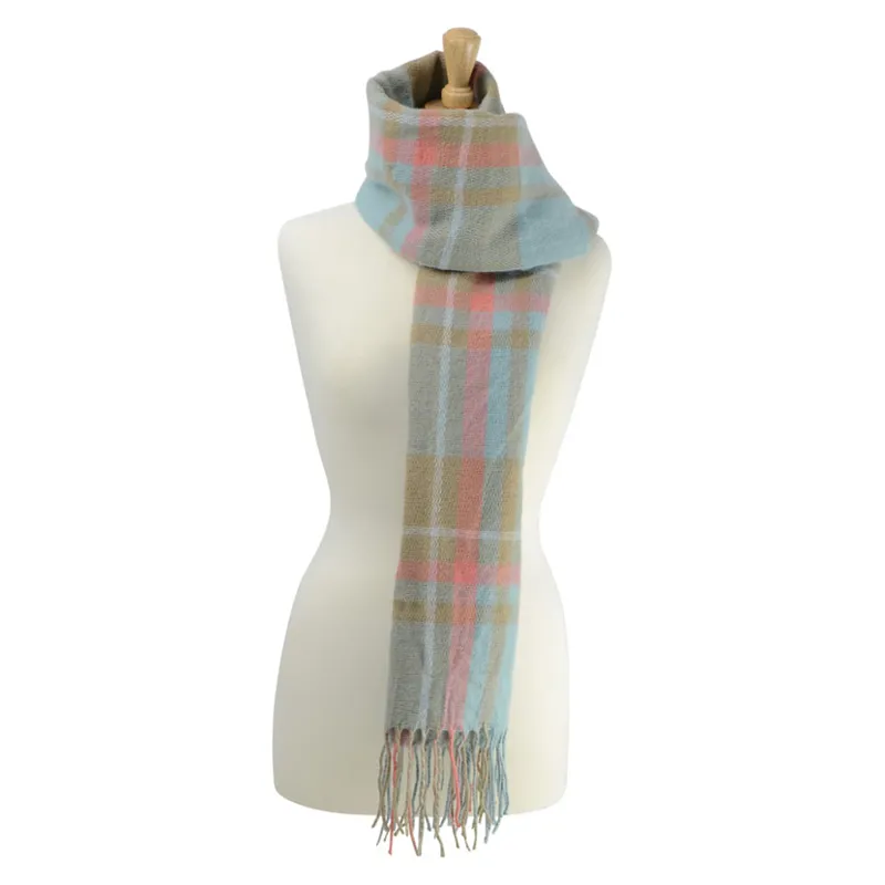 Hy Equestrian Ladies Supersoft Tartan Scarf in Blue/Fawn/Coral