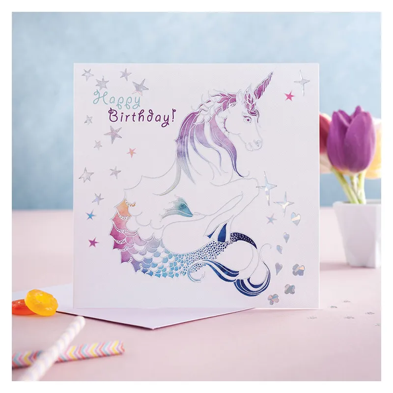 Deckled Edge Prancing Myth Card - Happy Birthday - Mythical Merhorse