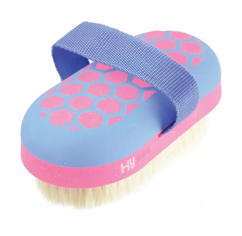 Hy Equestrian Glitter Body Brush Goat Hair - Blue/Pink