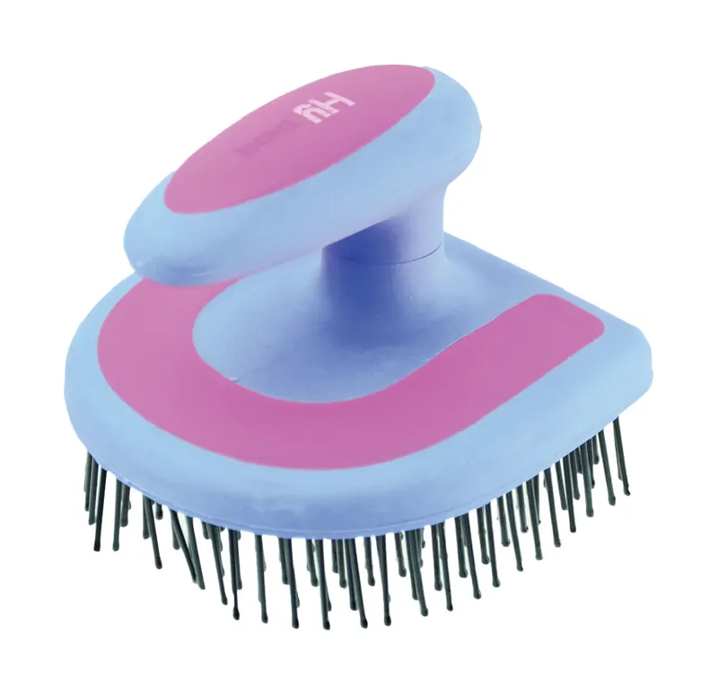 Hy Equestrian Horseshoe Mane Brush - Blue/Pink