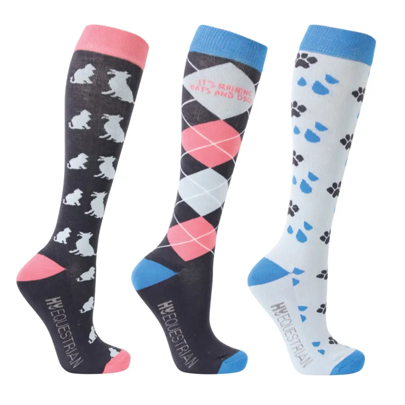 Hy Equestrian It's Raining Cats and Dogs Socks Pack of 3