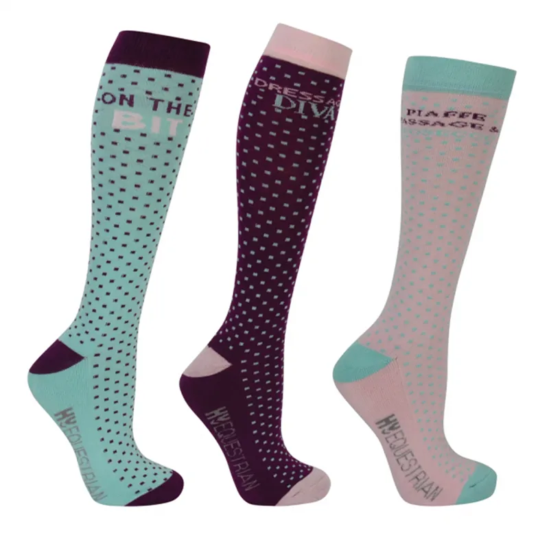 Hy Equestrian Dressage Socks 3 Pack - Powder Pink/Purple/Turquoise