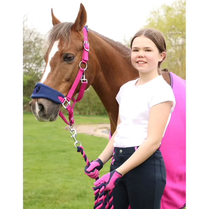 Hy Equestrian Belton Children's Riding Gloves - Navy/Pink-1