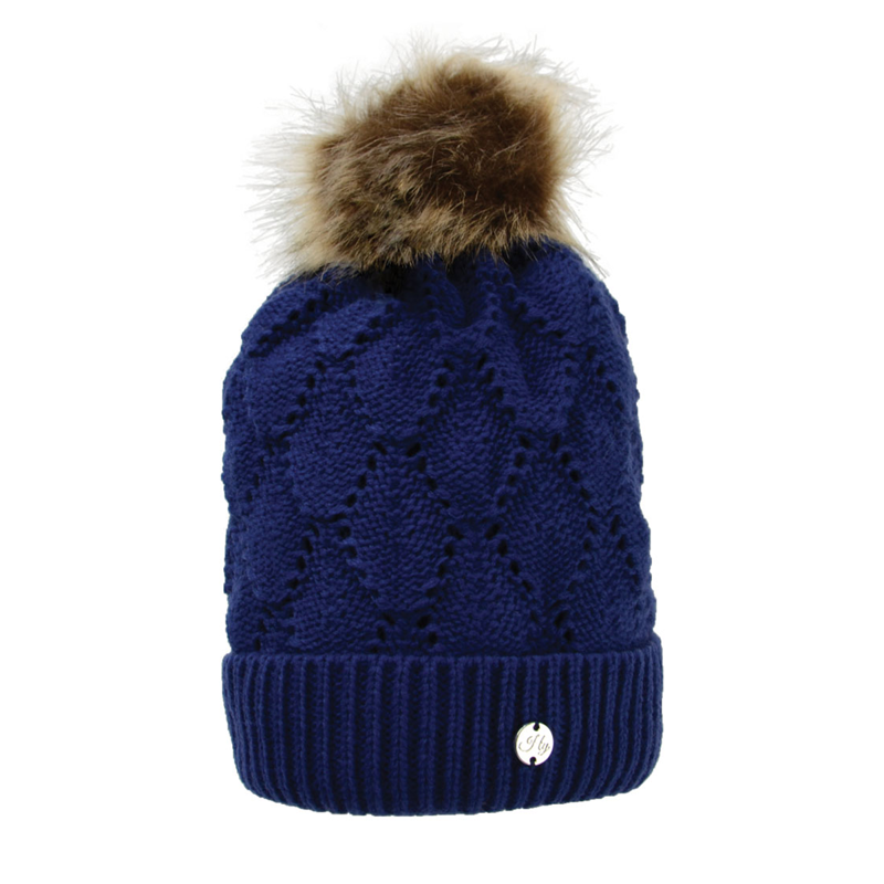 Hy Equestrian Saskatoon Knitted Bobble Hat - Navy Peony
