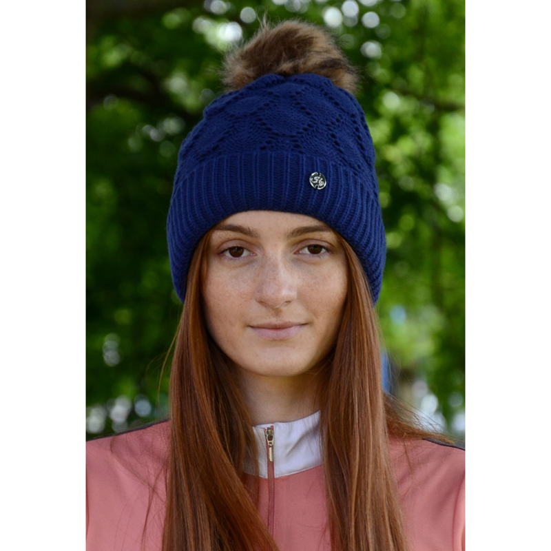 Hy Equestrian Saskatoon Knitted Bobble Hat - Navy Peony-1