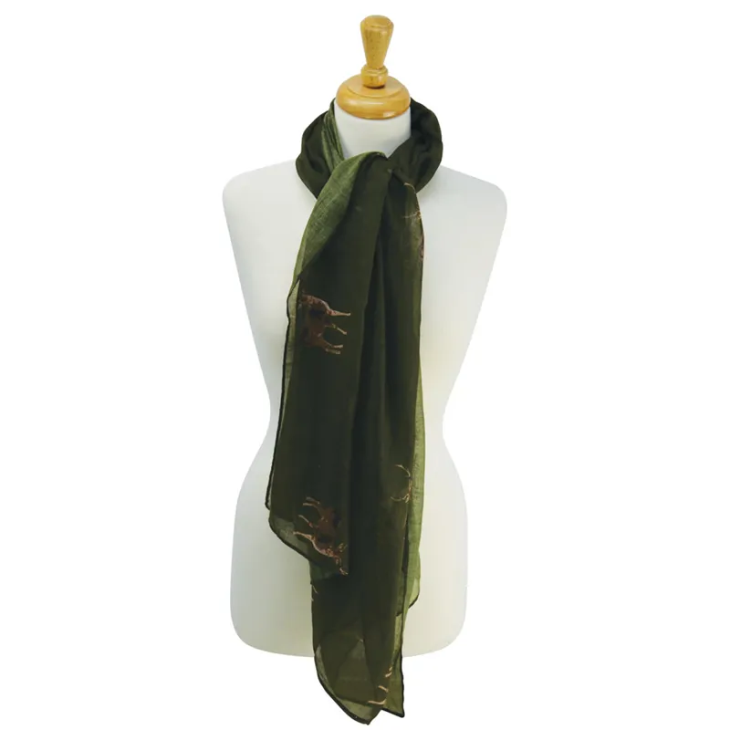 Hy Equestrian Stag Print Scarf - Forest Night Green