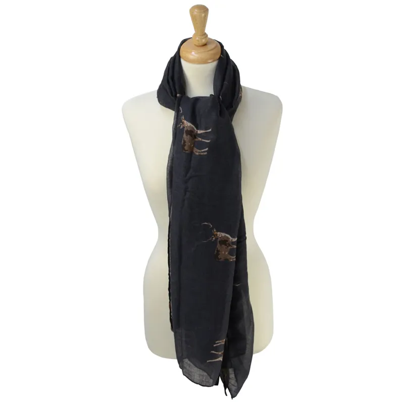 Hy Equestrian Stag Print Scarf - Quicksilver Grey