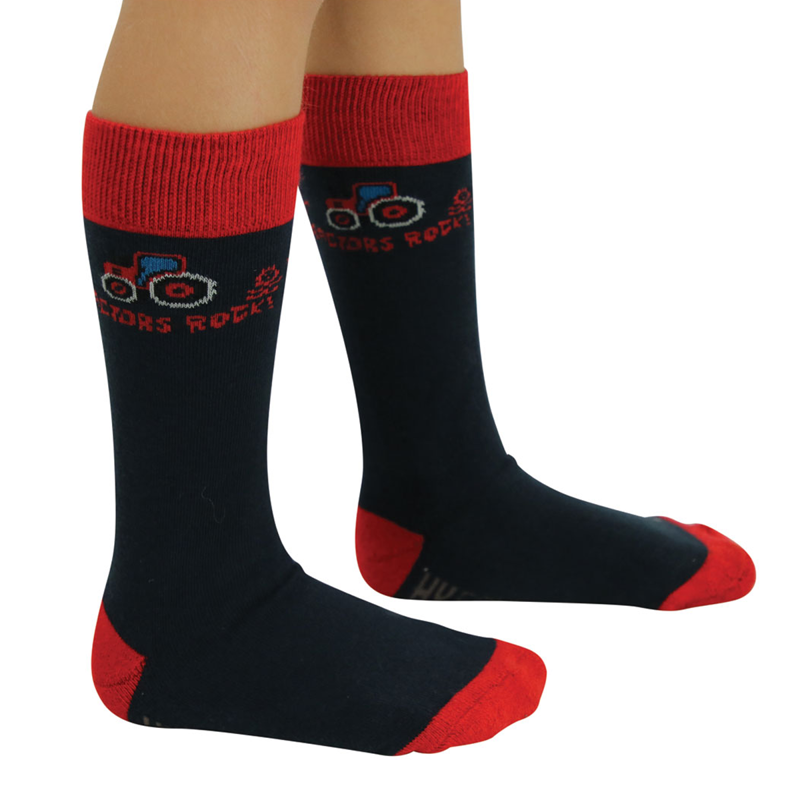 Hy Equestrian Tractors Rock Socks Pack Of 3 Childs 8- 12 - Navy/Red-1