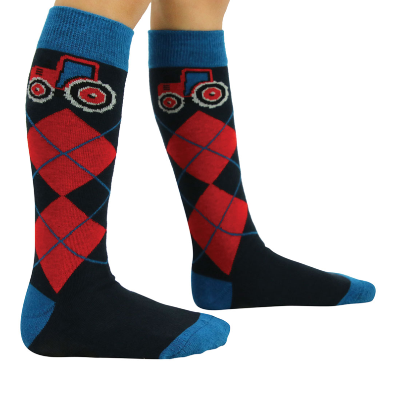 Hy Equestrian Tractors Rock Socks Pack Of 3 Childs 8- 12 - Navy/Red-3