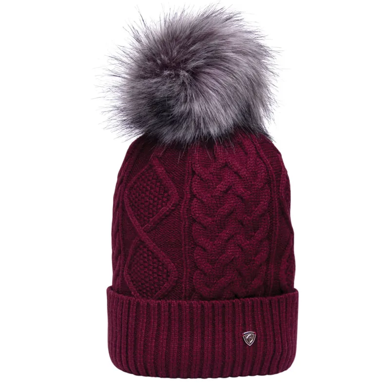 Hy Equestrian Vanoise Knitted Bobble Hat - Maroon Red