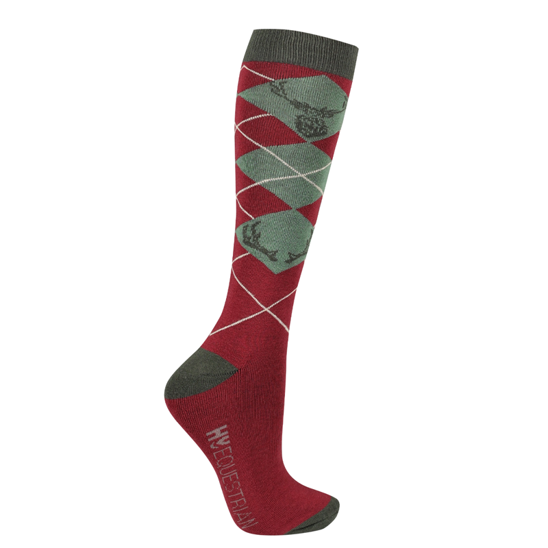 Hy Equestrian Divine Deer Socks Pack Of 3 - Adult 4-8 - Moss/Merlot/Fawn-1