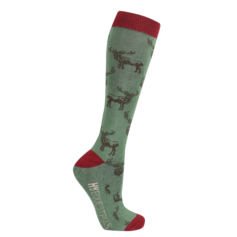 Hy Equestrian Divine Deer Socks Pack Of 3 - Adult 4-8 - Moss/Merlot/Fawn-2