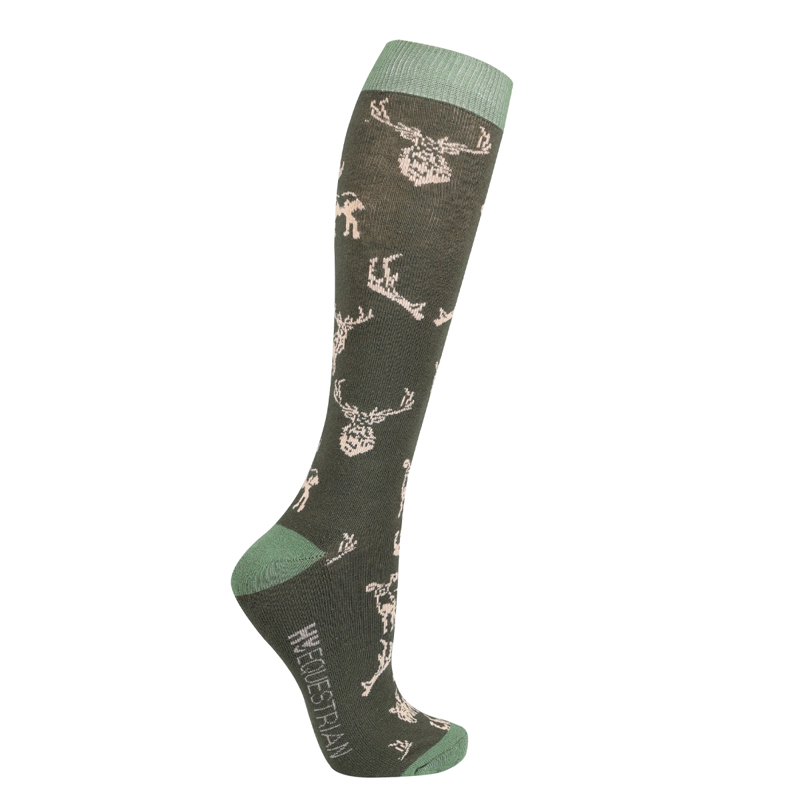 Hy Equestrian Divine Deer Socks Pack Of 3 - Adult 4-8 - Moss/Merlot/Fawn-3