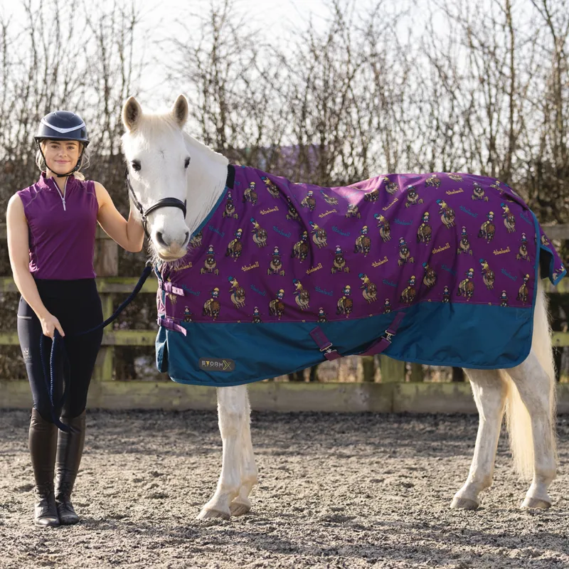 Hy StormX Original 100 Turnout Rug - Thelwell Collection Pony Friends - Imperial Purple/Pacific Blue
