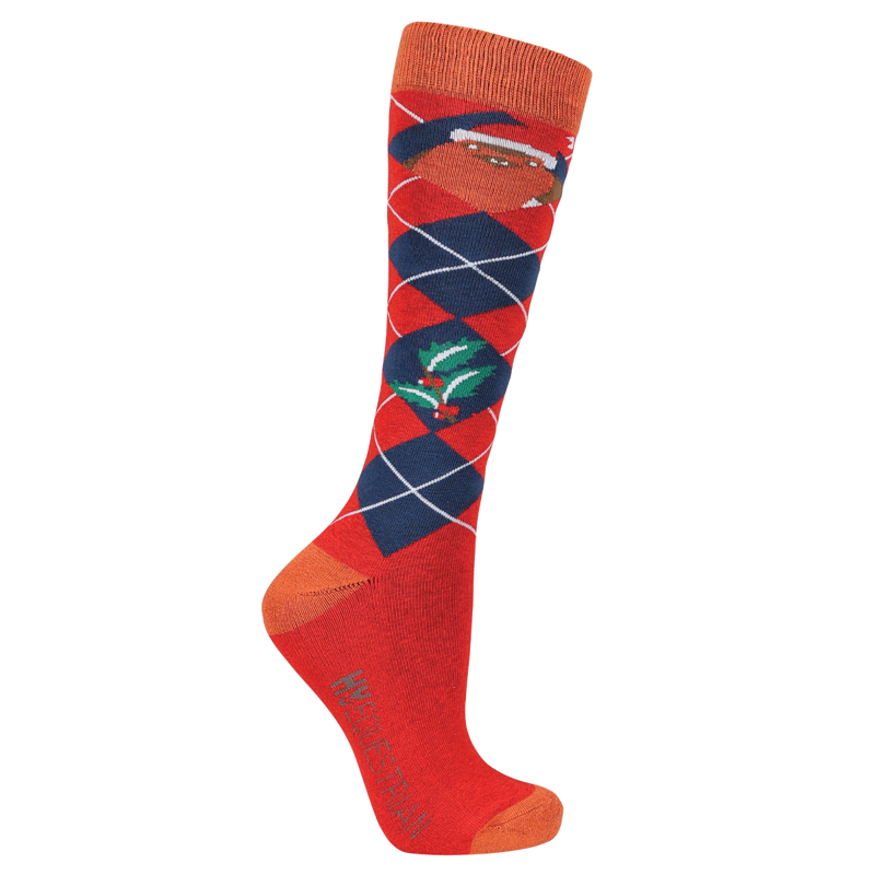 Hy Equestrian Ruby The Robin Christmas Socks Pack Of 3 - Adult 4- 8 - Navy/Red/Green-1
