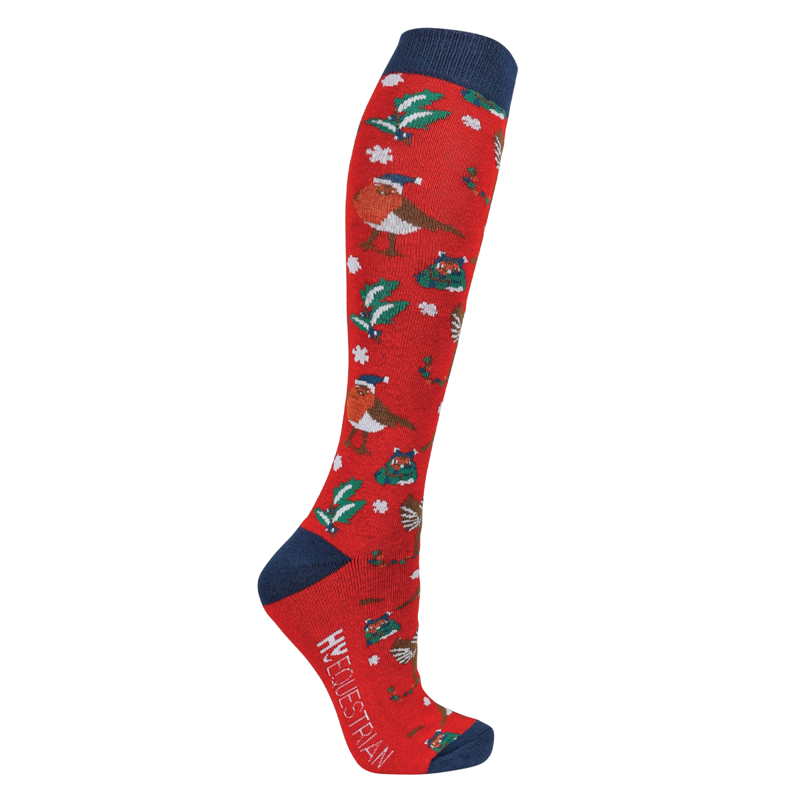 Hy Equestrian Ruby The Robin Christmas Socks Pack Of 3 - Adult 4- 8 - Navy/Red/Green-2
