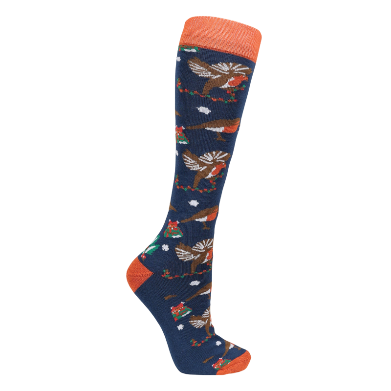 Hy Equestrian Ruby The Robin Christmas Socks Pack Of 3 - Adult 4- 8 - Navy/Red/Green-3