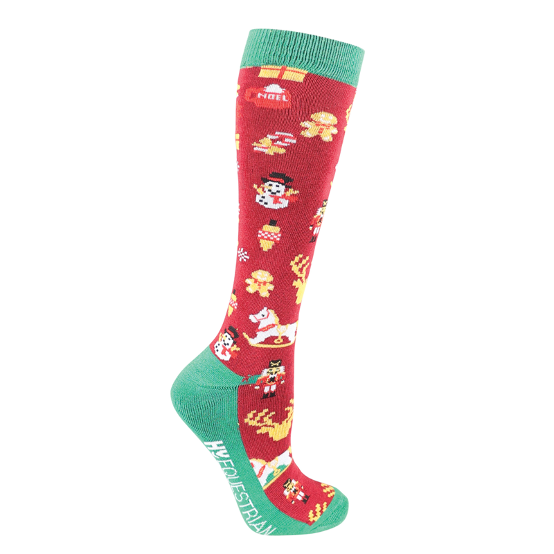 Hy Equestrian Christmas Cross Stitch Socks Pack Of 3 - Adult 4- 8 - Red/Green/Gold-3