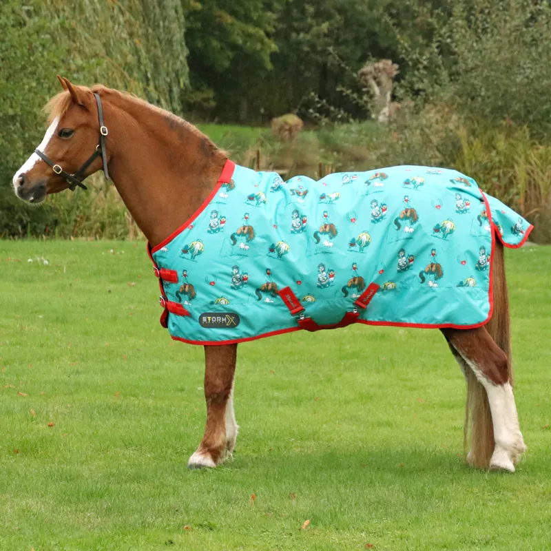 Hy StormX Original 100 Turnout Rug Thelwell Collection The Greatest - Turquoise/Red