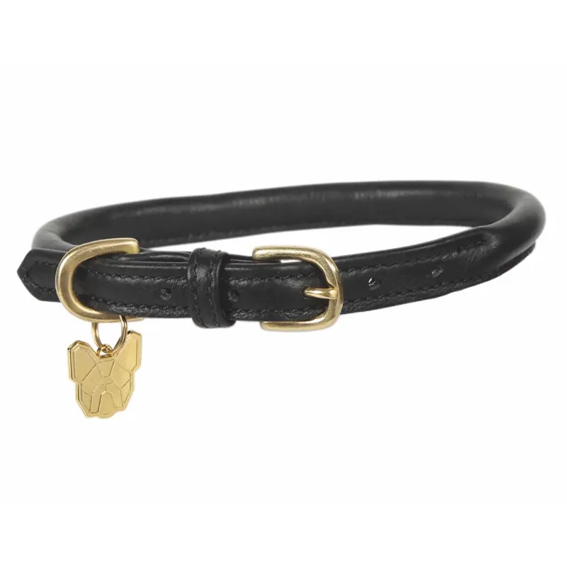 Shires Digby And Fox Rolled Leather Dog Collar - Black