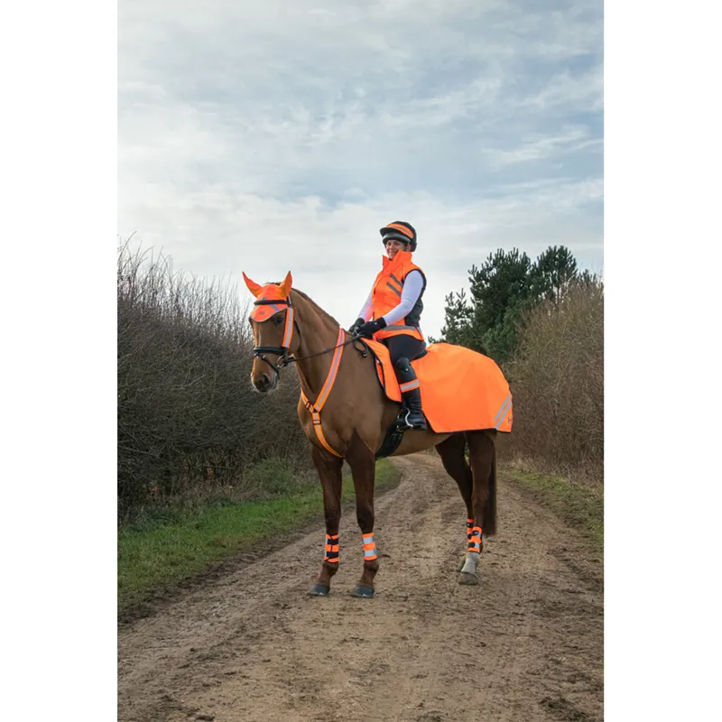 Reflector Fleece Exercise Sheet by Hy Equestrian - Orange-1