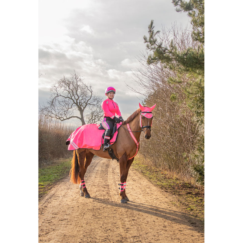 Reflector Fleece Exercise Sheet by Hy Equestrian - Pink-1