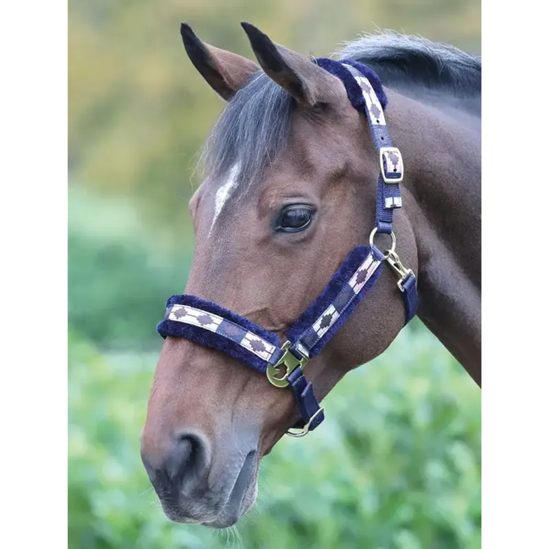 Shires Polo Fleece Lined Headcollar - Pink/Navy