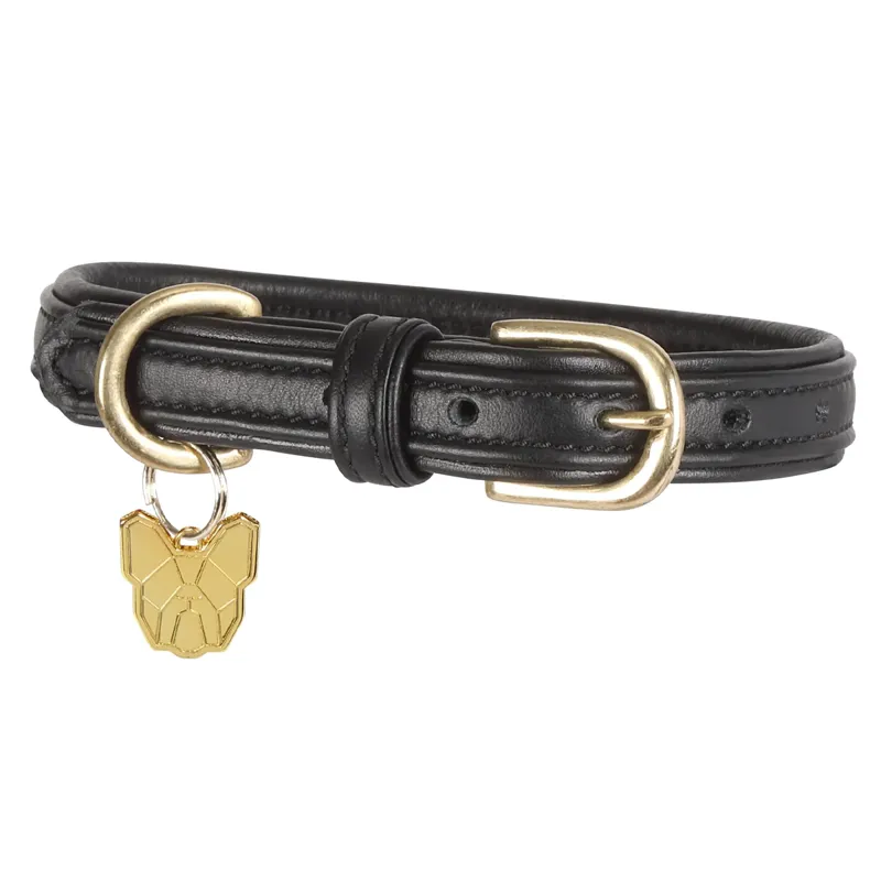 Shires Digby And Fox Padded Leather Dog Collar - Black