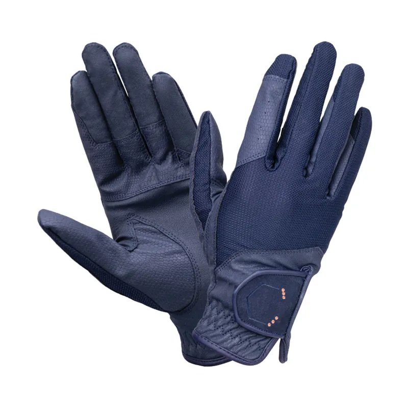 Coldstream Next Generation Blakelaw Diamante Riding Gloves Childs - Navy/Rose Gold