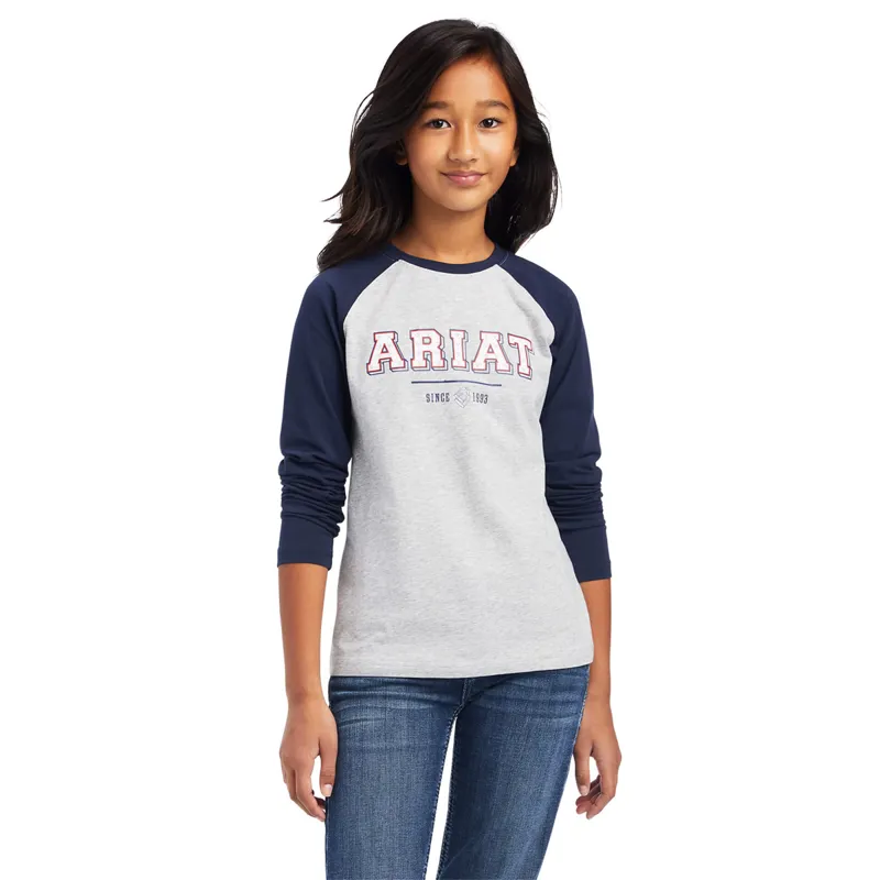 Ariat Youth Varsity Long Sleeve T-Shirt - Navy/Heather Grey