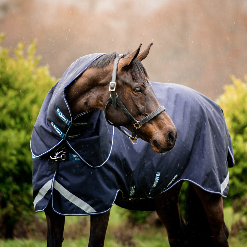 Horseware Rambo Duo Force Turnout Rug - 100g Outer + 100g + 300g Liner - Navy/Navy/White-1