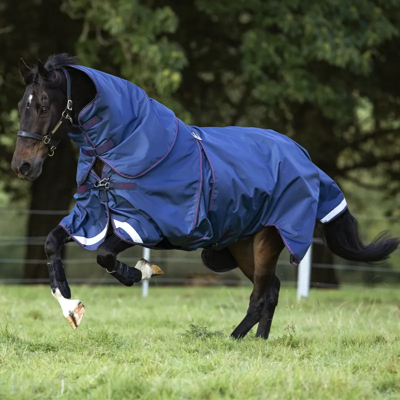 Horseware Rambo Optimo Plus 0g Turnout with 150g Hood - Navy/Burg/Teal/Navy