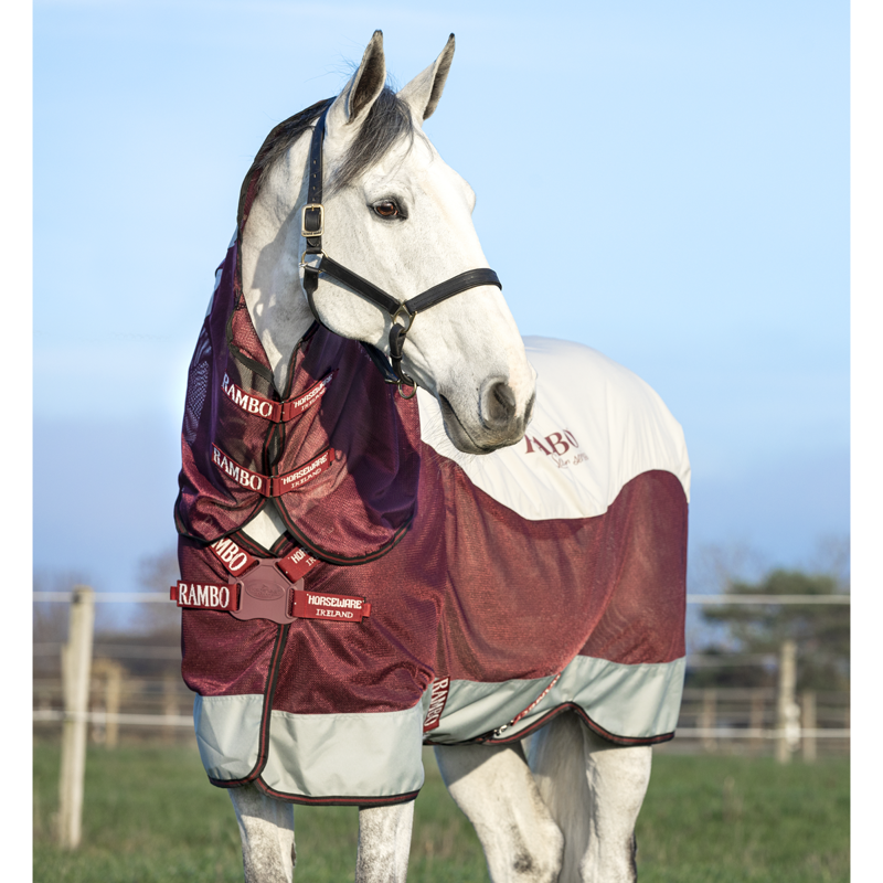 Horseware Rambo Summer Series Turnout Disc Front - Grey/Burgundy-1
