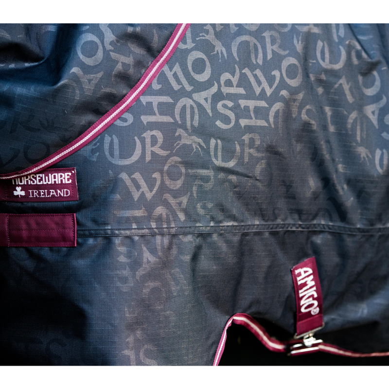Horseware Amigo Hero Ripstop Plus Lite 0g Turnout Rug - Navy HW Print/Burgundy/White -2