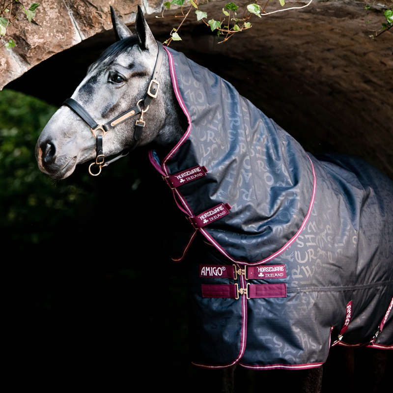 Horseware Amigo Hero Ripstop Plus Lite 0g Turnout Rug - Navy HW Print/Burgundy/White -1