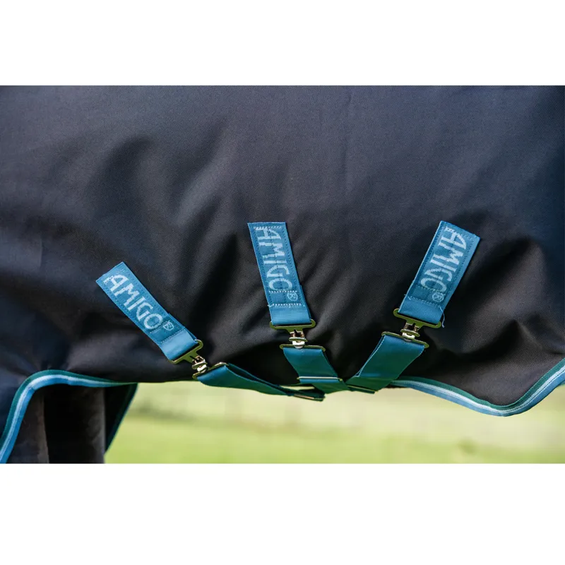 Horseware Amigo Bravo 12 Original Disc Front 100g Turnout Rug - Navy/Turquoise-3