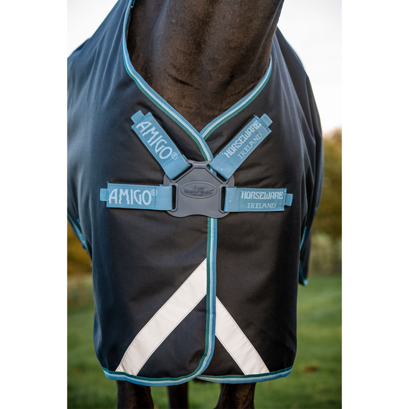 Horseware Amigo Bravo 12 Original Disc Front 100g Turnout Rug - Navy/Turquoise-2