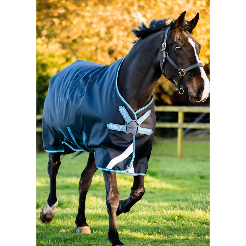 Horseware Amigo Bravo 12 Original Disc Front 100g Turnout Rug - Navy/Turquoise-1